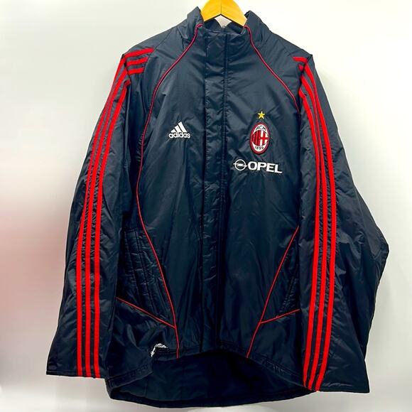 VINTAGE ADIDAS AC MILAN 2005 PUFFER COAT JACKET MENS SIZE LARGE FULL ZIP JACKET